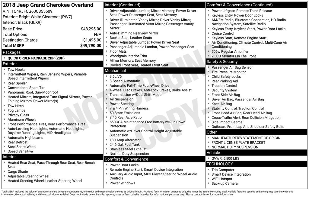 Used 2018 Jeep Grand Cherokee Overland 4x4 SUV