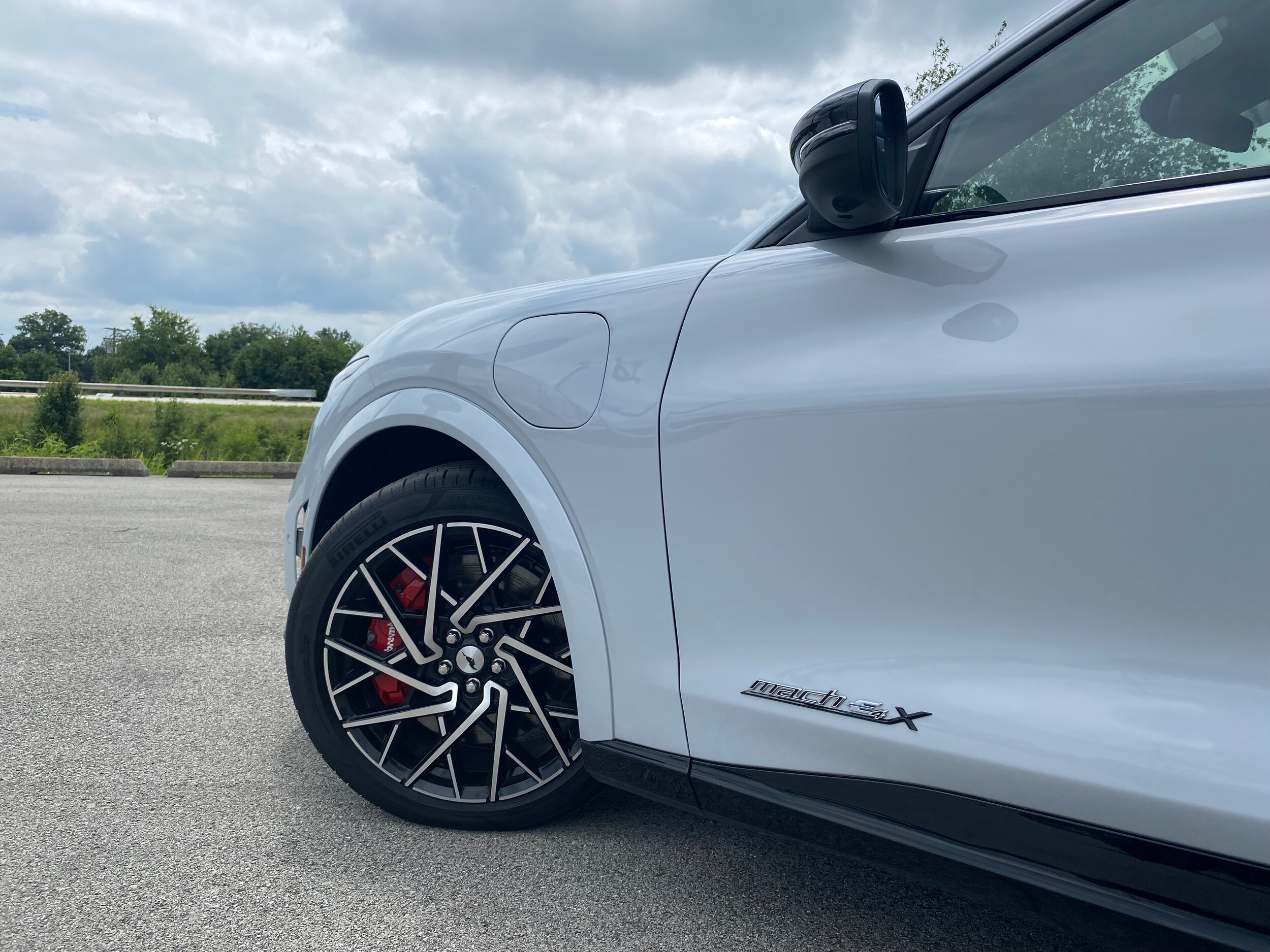 front left side shot of a 2023 Mustang Mach E GT