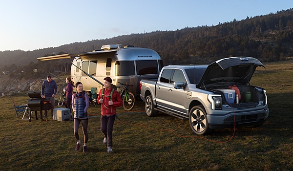 Ford F150 Lightning Frunk Open on a Camping Trip