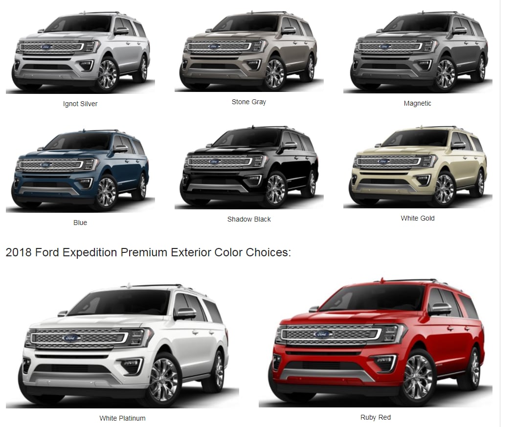 2018 Ford Expedition Color Choices