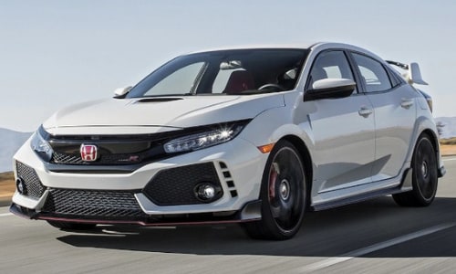 2020 Honda Civic Type-R speeding down an open highway blurred street lines