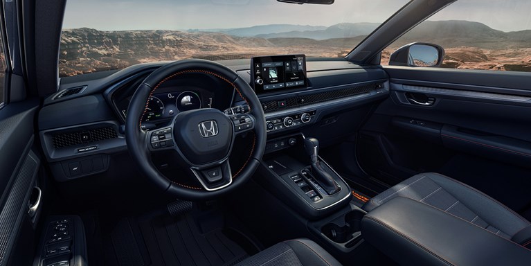 2027 Honda CR-V interior dashboard, steering wheel and 9-inch touchscreen