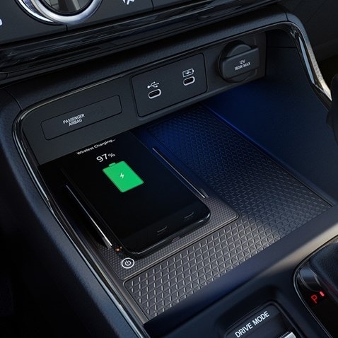 Honda CR-V center console with wireless phone charging pad