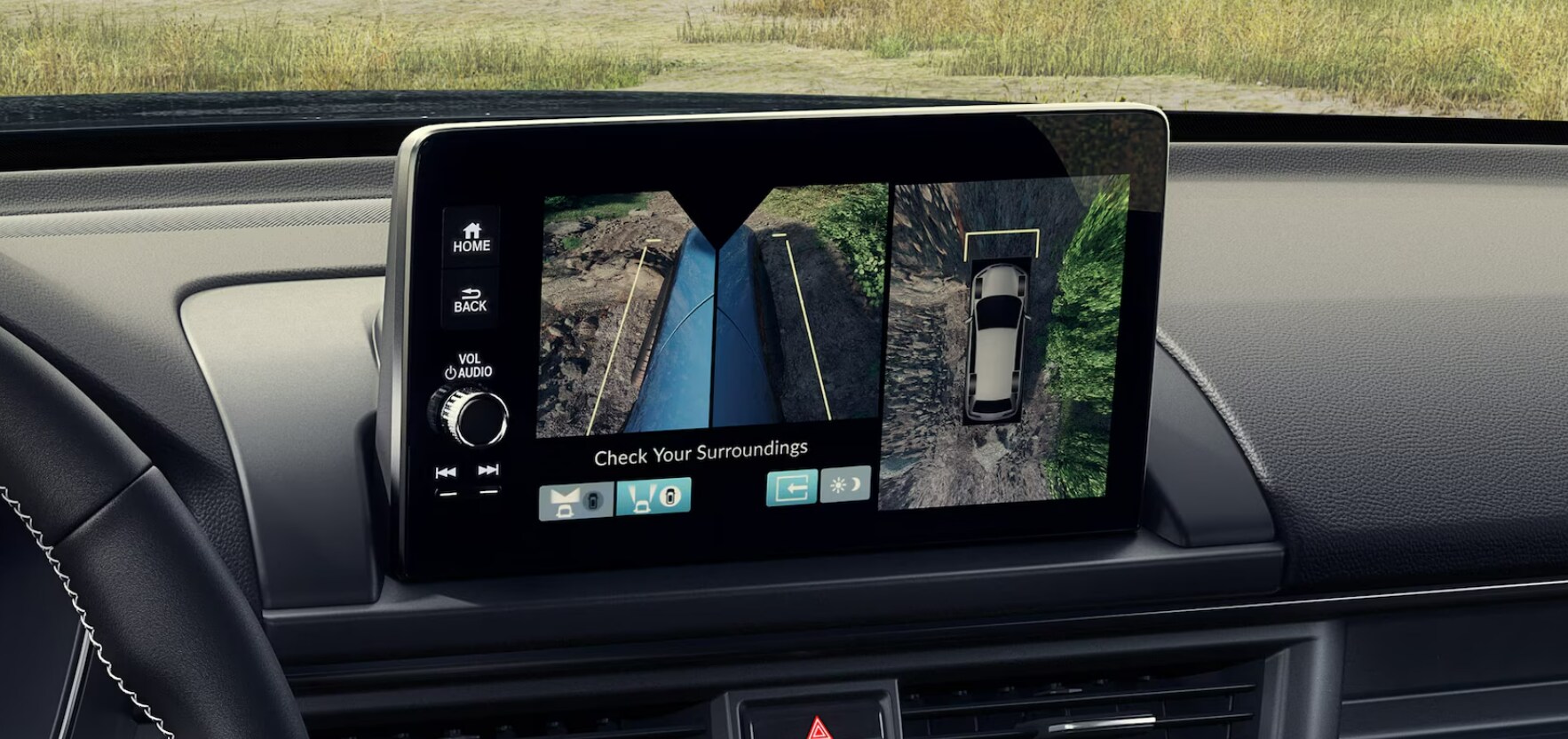 The dashboard screen showing the live view of the backup camera.