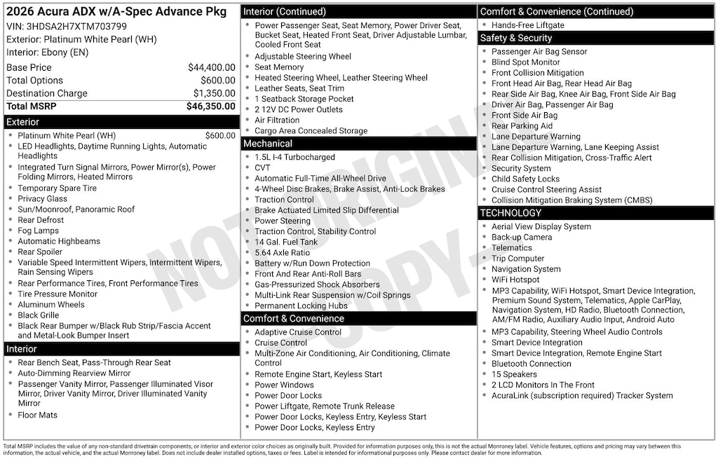 New 2026 Acura ADX w/A-Spec Advance Package SUV