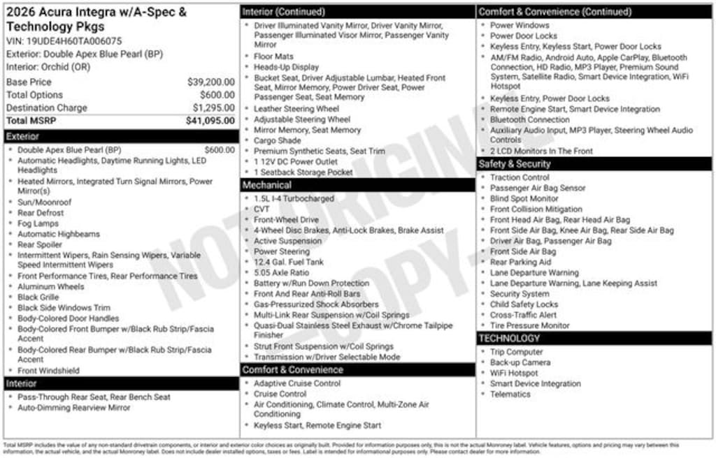 New 2026 Acura Integra w/A-Spec Technology Package Hatchback