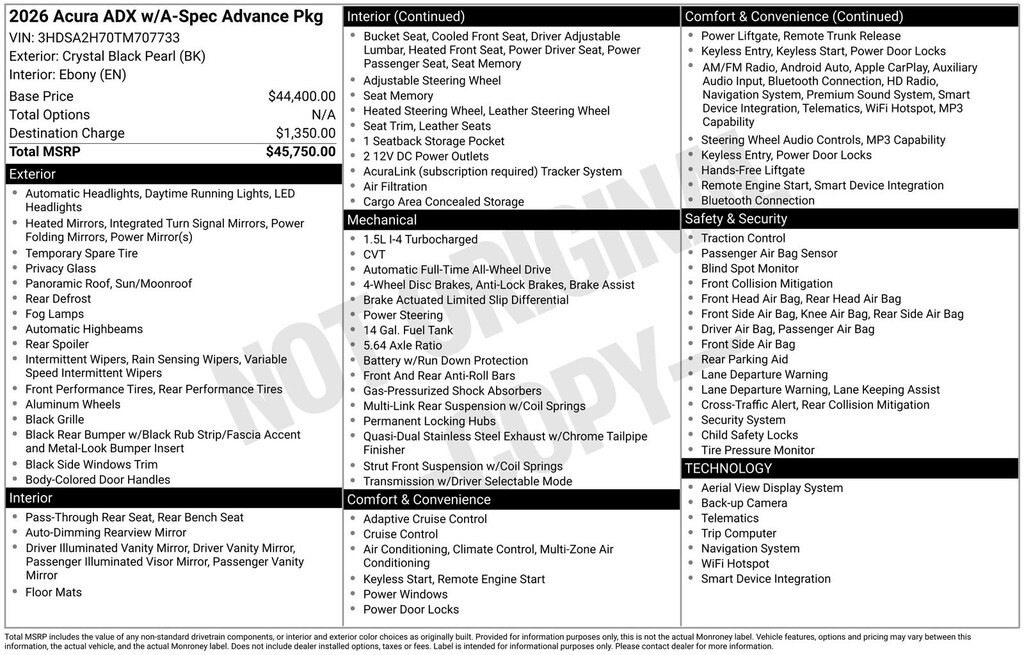 New 2026 Acura ADX w/A-Spec Advance Package SUV