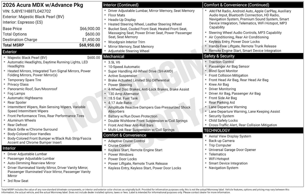New 2026 Acura MDX Advance Package SUV