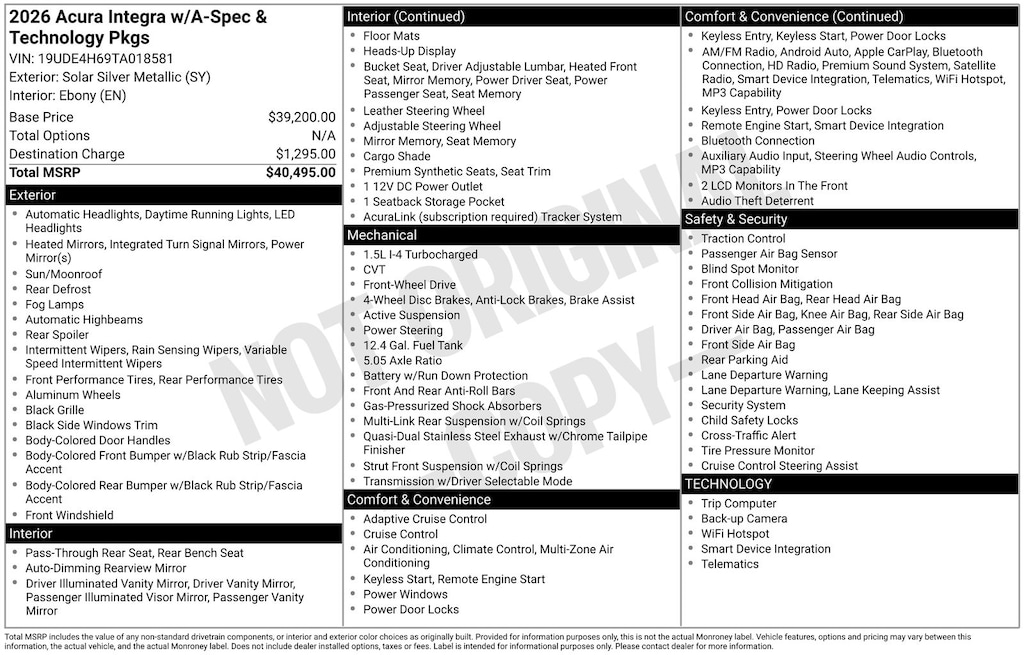 New 2026 Acura Integra w/A-Spec Technology Package Hatchback