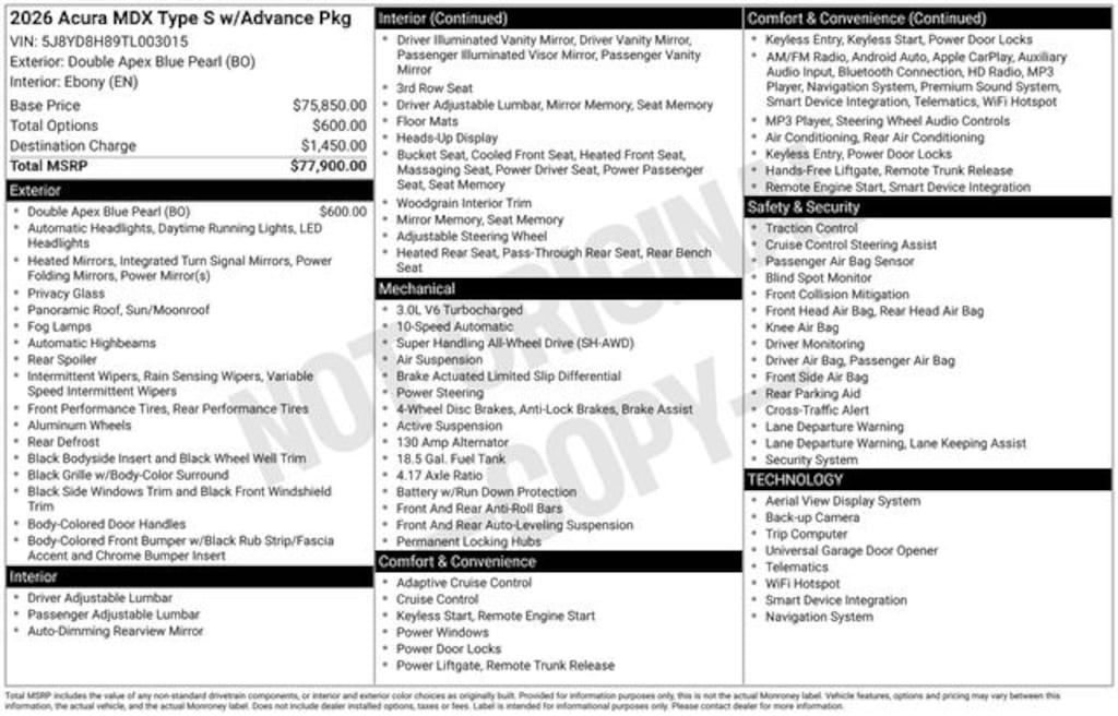 New 2026 Acura MDX Type S w/Advance Package SUV
