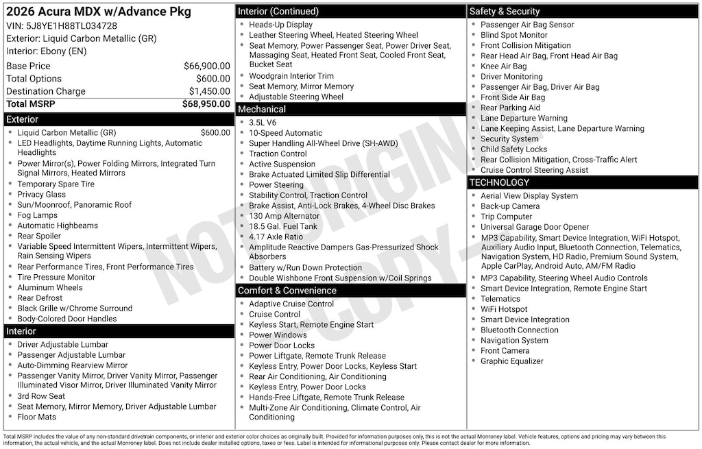 New 2026 Acura MDX Advance Package SUV