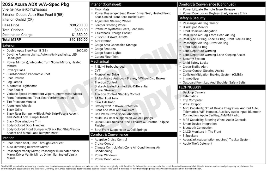 New 2026 Acura ADX A-Spec Package SUV
