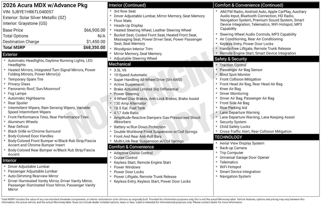 New 2026 Acura MDX Advance Package SUV
