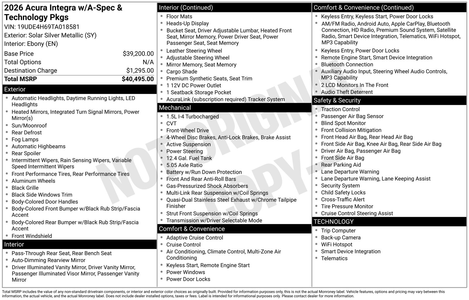 New 2026 Acura Integra A-Spec Tech Package Hatchback