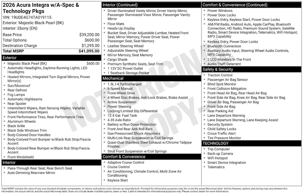 New 2026 Acura Integra A-Spec Tech Package Hatchback
