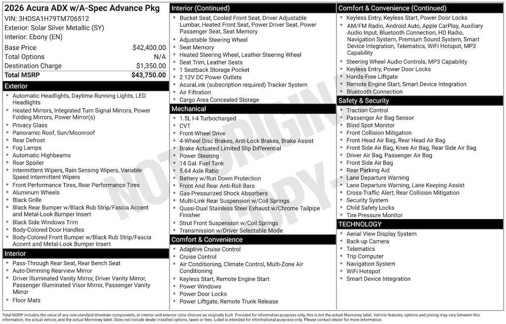 New 2026 Acura ADX A-Spec Advance Package SUV