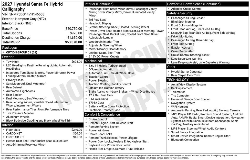 New 2027 Hyundai Santa Fe Hybrid Calligraphy SUV