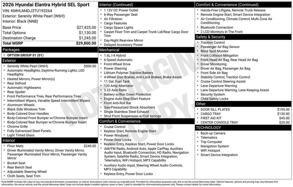 New 2026 Hyundai Elantra Hybrid SEL Sport Sedan
