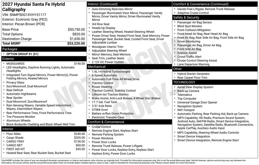 New 2027 Hyundai Santa Fe Hybrid Calligraphy SUV