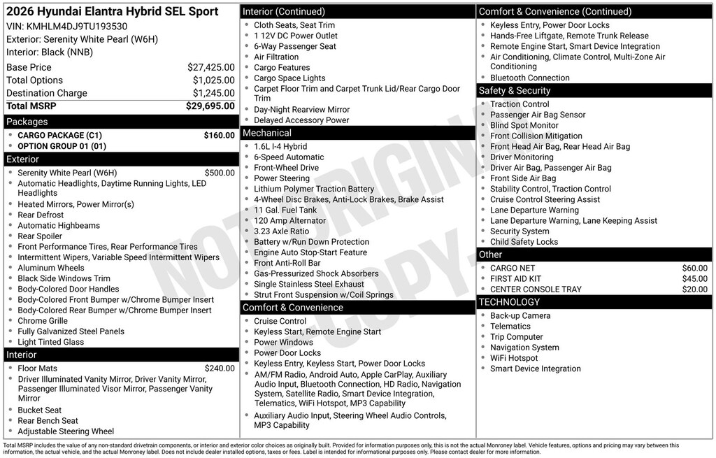 New 2026 Hyundai Elantra Hybrid SEL Sport Sedan