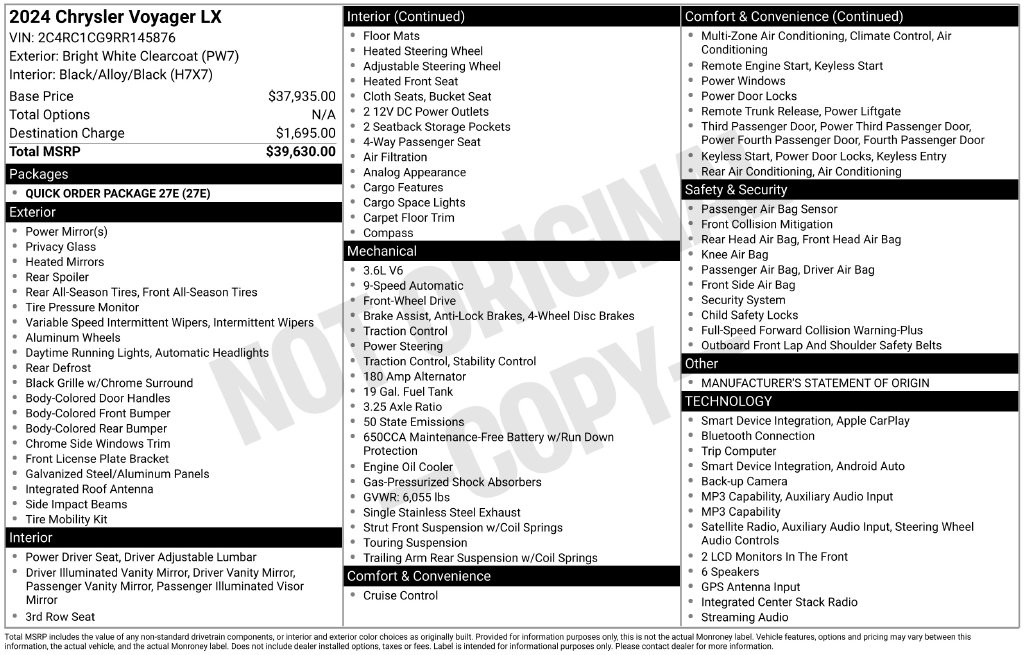 Used 2024 Chrysler Voyager LX Minivan/Van
