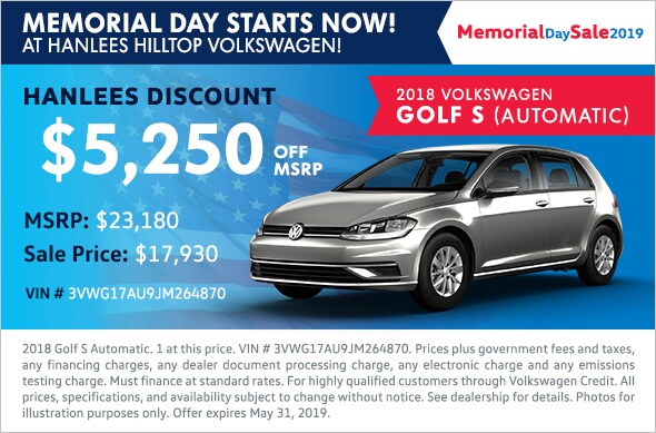New Vehicle Specials Hanlees Hilltop Volkswagen