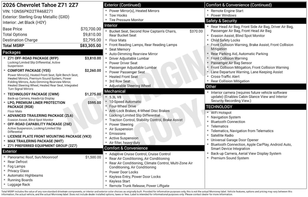 New 2026 Chevrolet Tahoe Z71 SUV