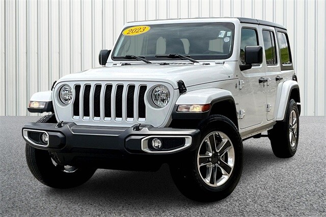 Used 2023 Jeep Wrangler 4-Door Sahara with VIN 1C4HJXEN7PW562885 for sale in Bedford, IN