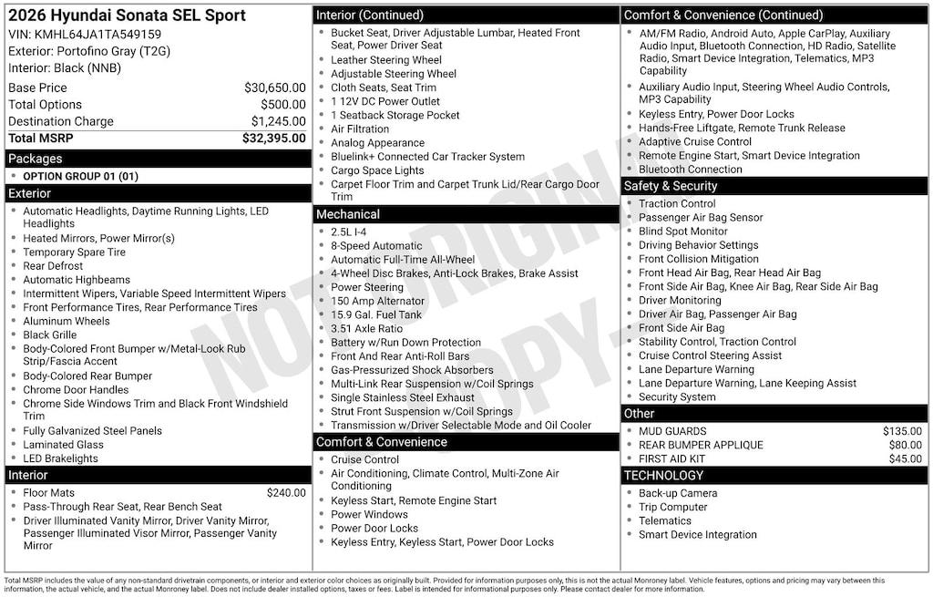 New 2026 Hyundai Sonata SEL Sport Sedan