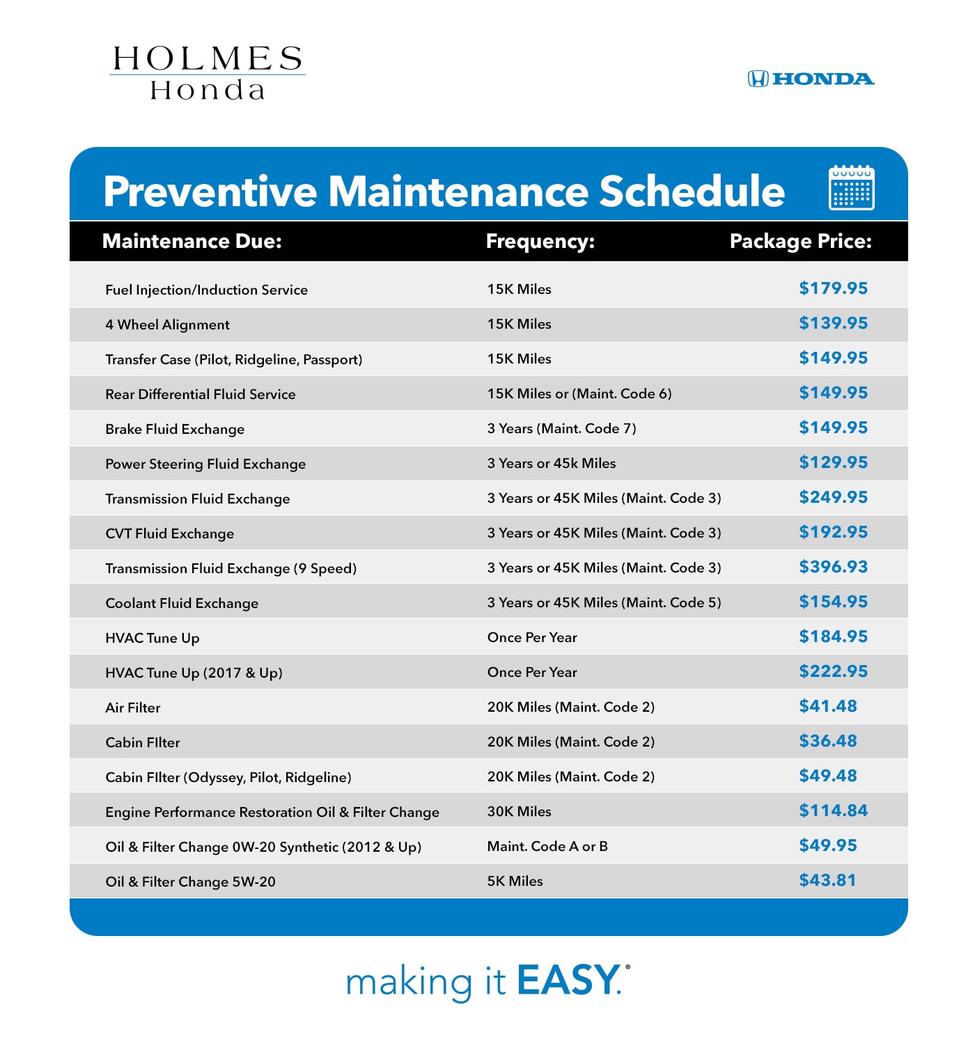 Honda Maintenance Schedule Holmes Honda Shreveport
