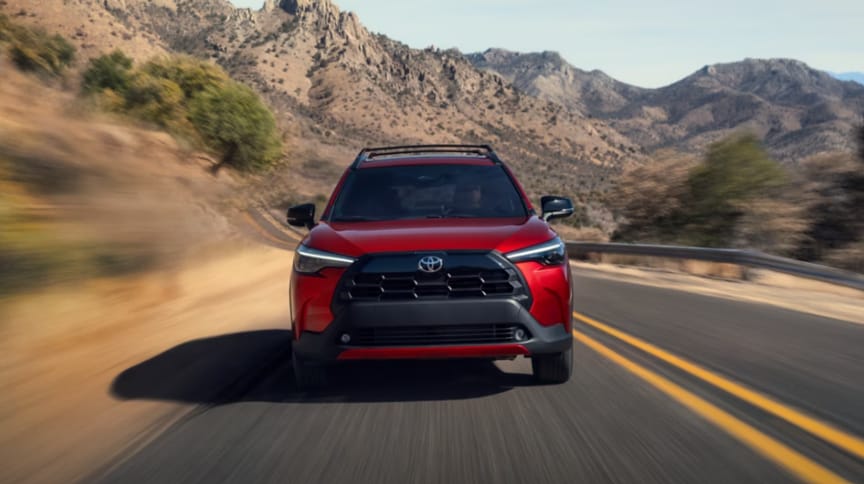 Comparison showing size difference between Toyota Corolla sedan and Corolla Cross SUV