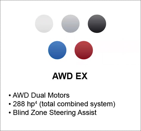 AWD EX AWD Dual Motors 288 hp4 (total combined system) Blind Zone Steering Assist