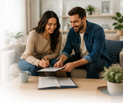 Couple completing their Honda purchase at home