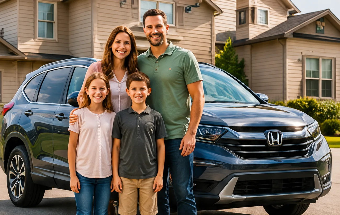Happy family with their new Honda