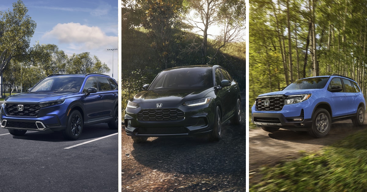 Three photos comparing the Honda HR-V, the Honda CR-V and the Honda Passport