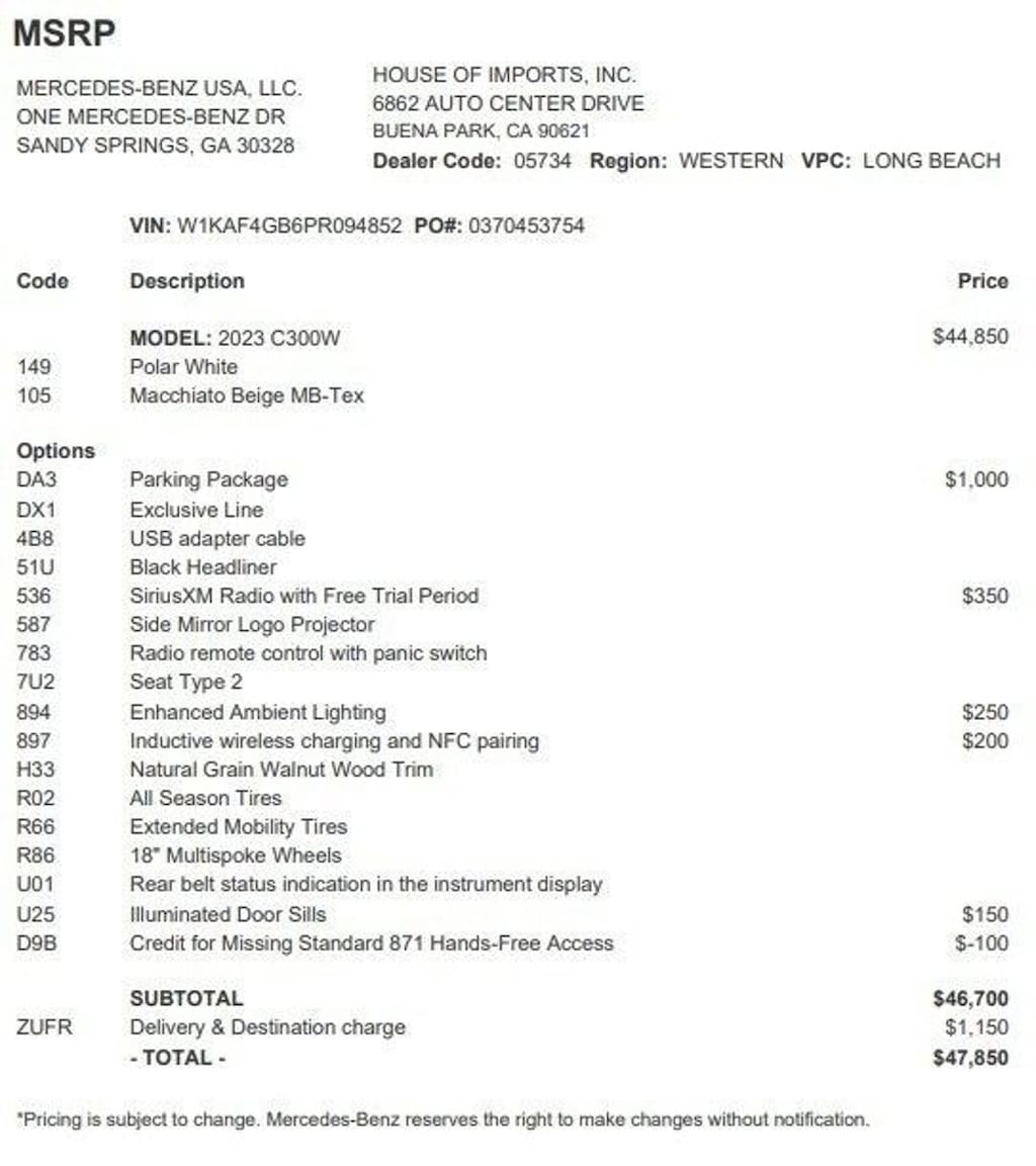 Certified 2023 Mercedes-Benz C-Class C300 Sedan