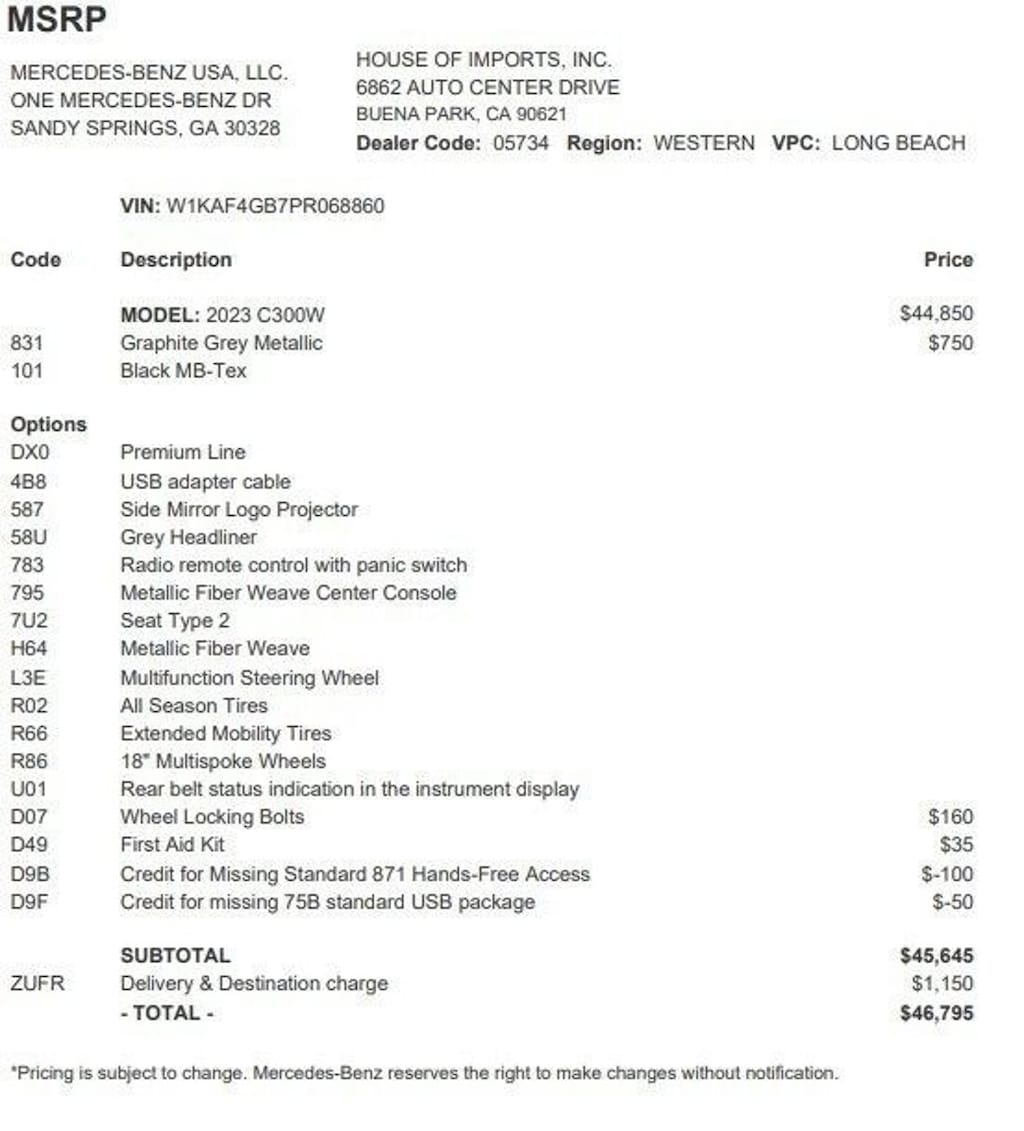 Certified 2023 Mercedes-Benz C-Class C300 Sedan