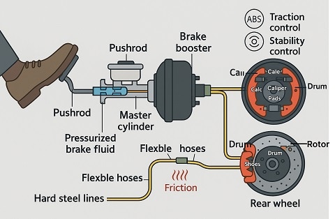 an infographic showing how braking components work to stop your car