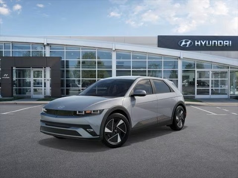grey 2025 Hyundai Ioniq 5 EV parked at the Huffines Hyundai Plano dealership in Plano, TX