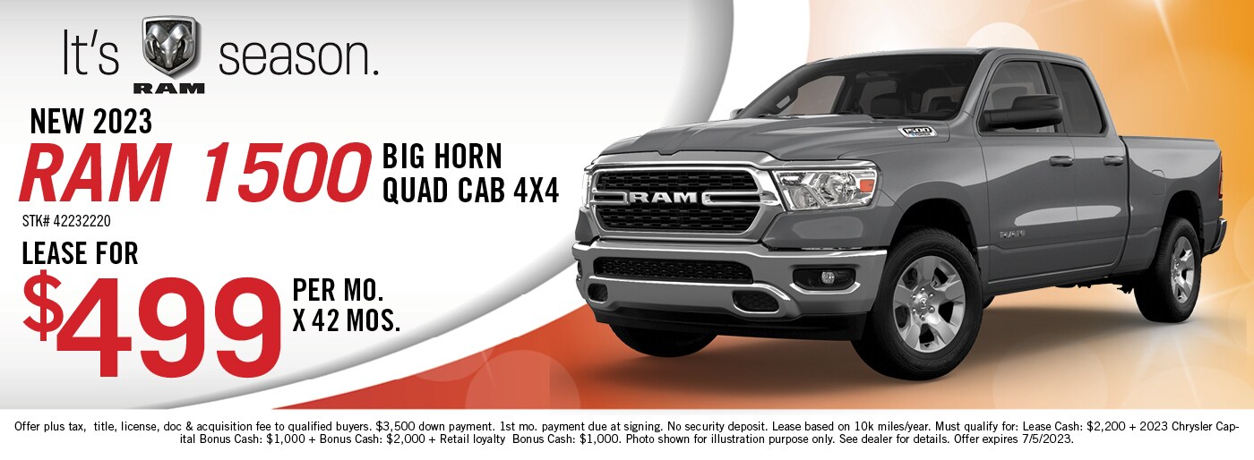 New 2023 RAM 1500 Big Horn Quad Cab offer | Hugh White CDJR in Athens, Ohio