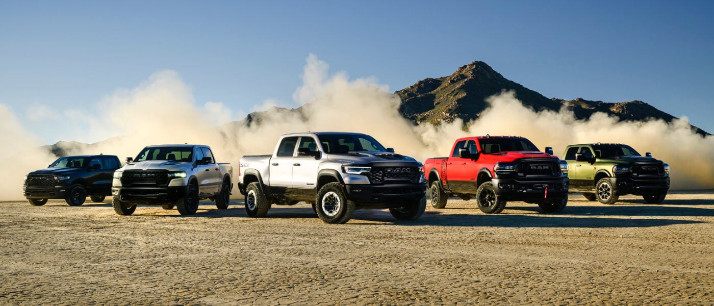 2025 Ram 1500 lineup parked in desert