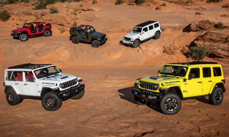2025 Jeep Wrangler lineup in the desert