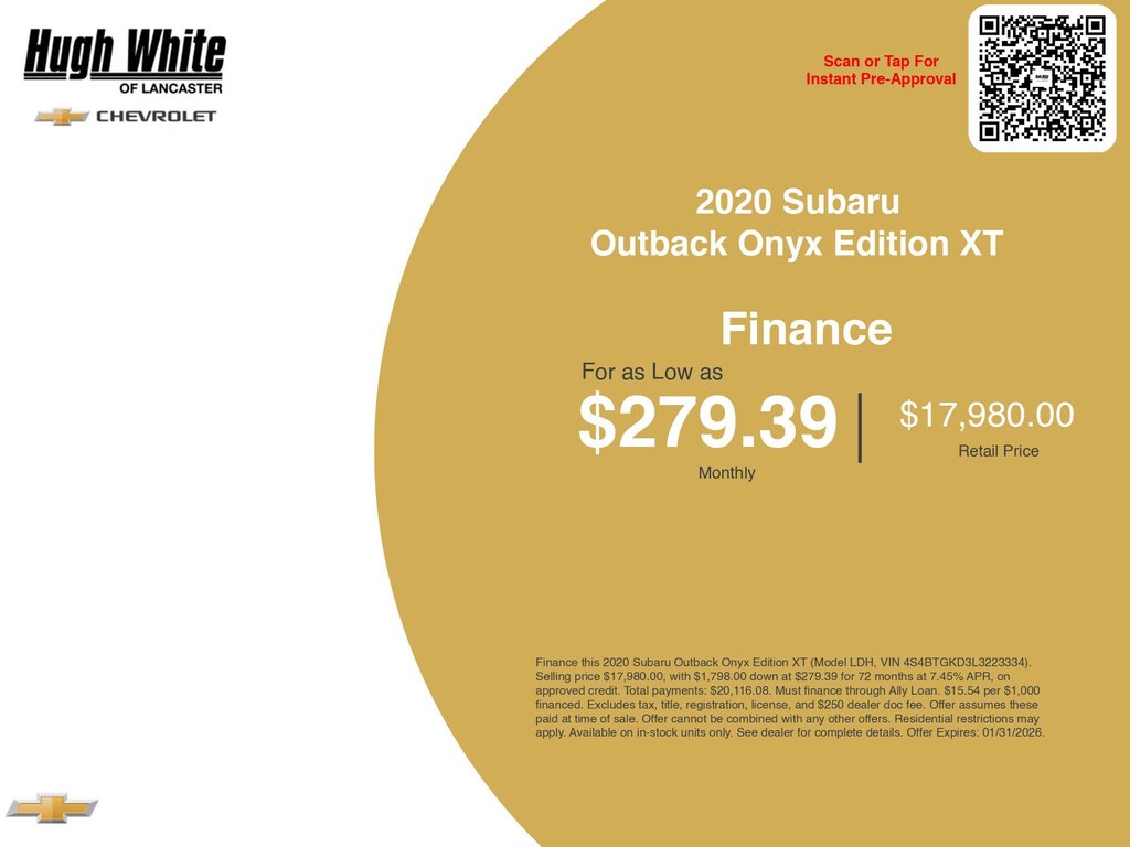 Used 2020 Subaru Outback Onyx Edition XT Sport Utility