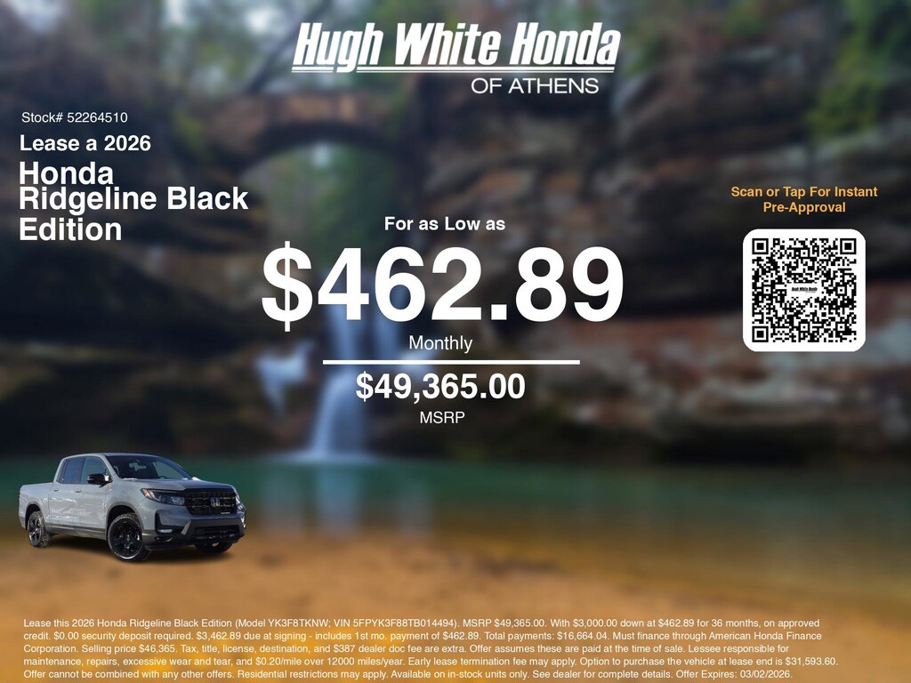 New 2026 Honda Ridgeline Black Edition Truck Crew Cab