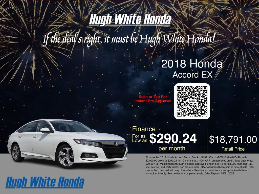 Used 2018 Honda Accord Sedan EX 1.5T EX 1.5T CVT