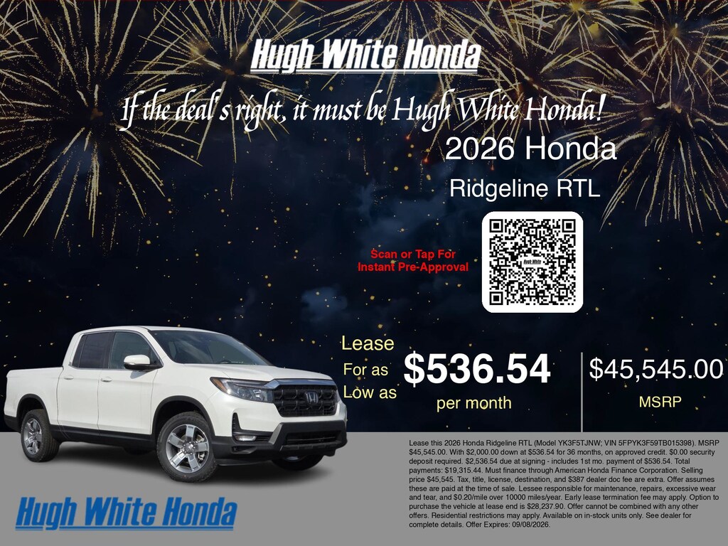 New 2026 Honda Ridgeline RTL RTL AWD