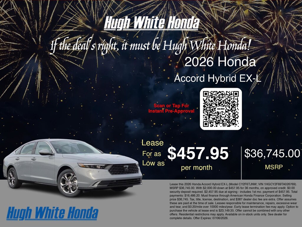 New 2026 Honda Accord Hybrid EX-L Sedan