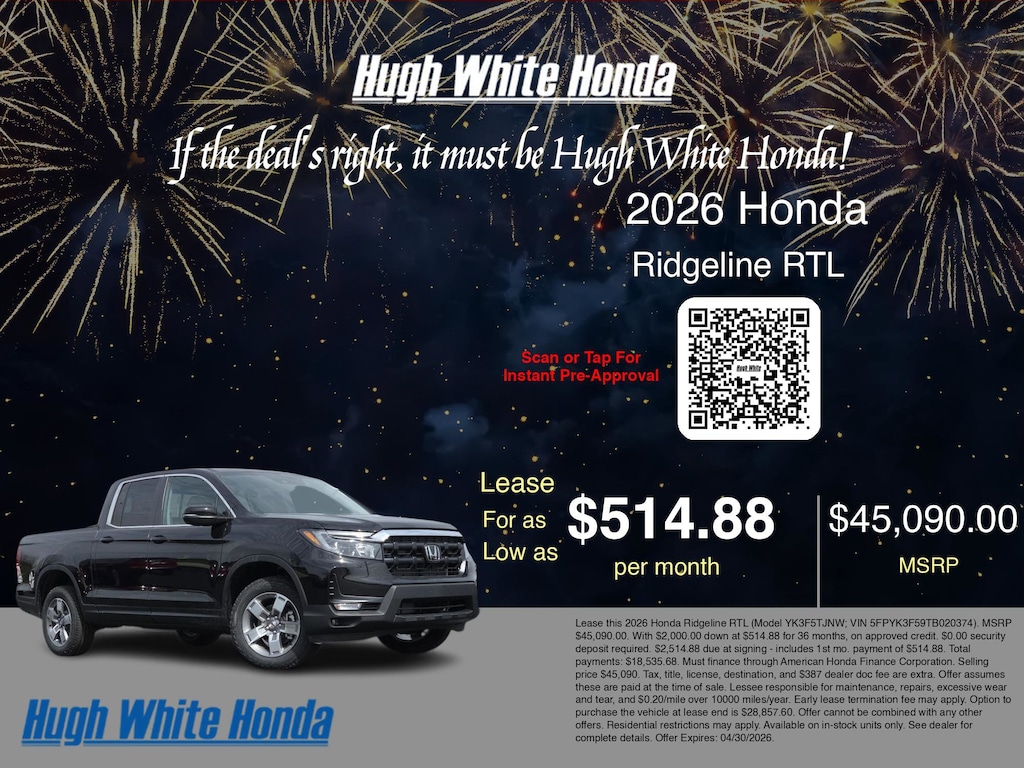New 2026 Honda Ridgeline RTL RTL AWD