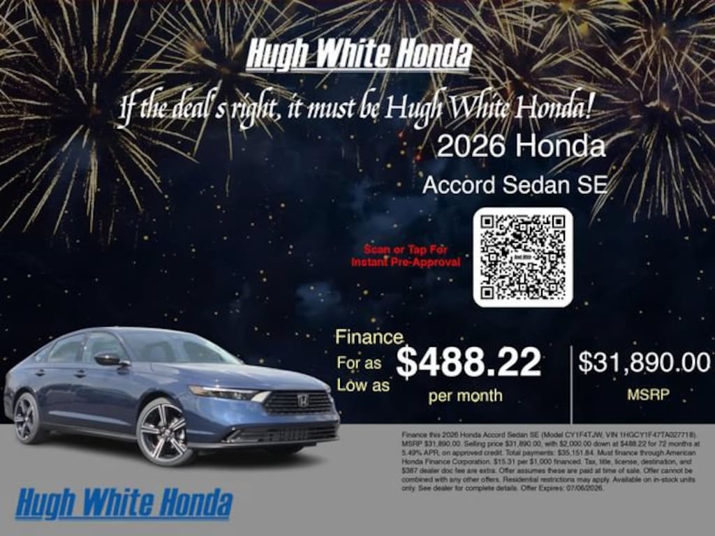 New 2026 Honda Accord Sedan SE SE CVT