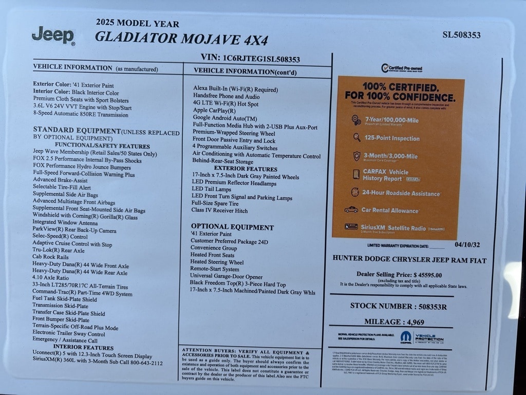 Certified 2025 Jeep Gladiator Mojave Truck